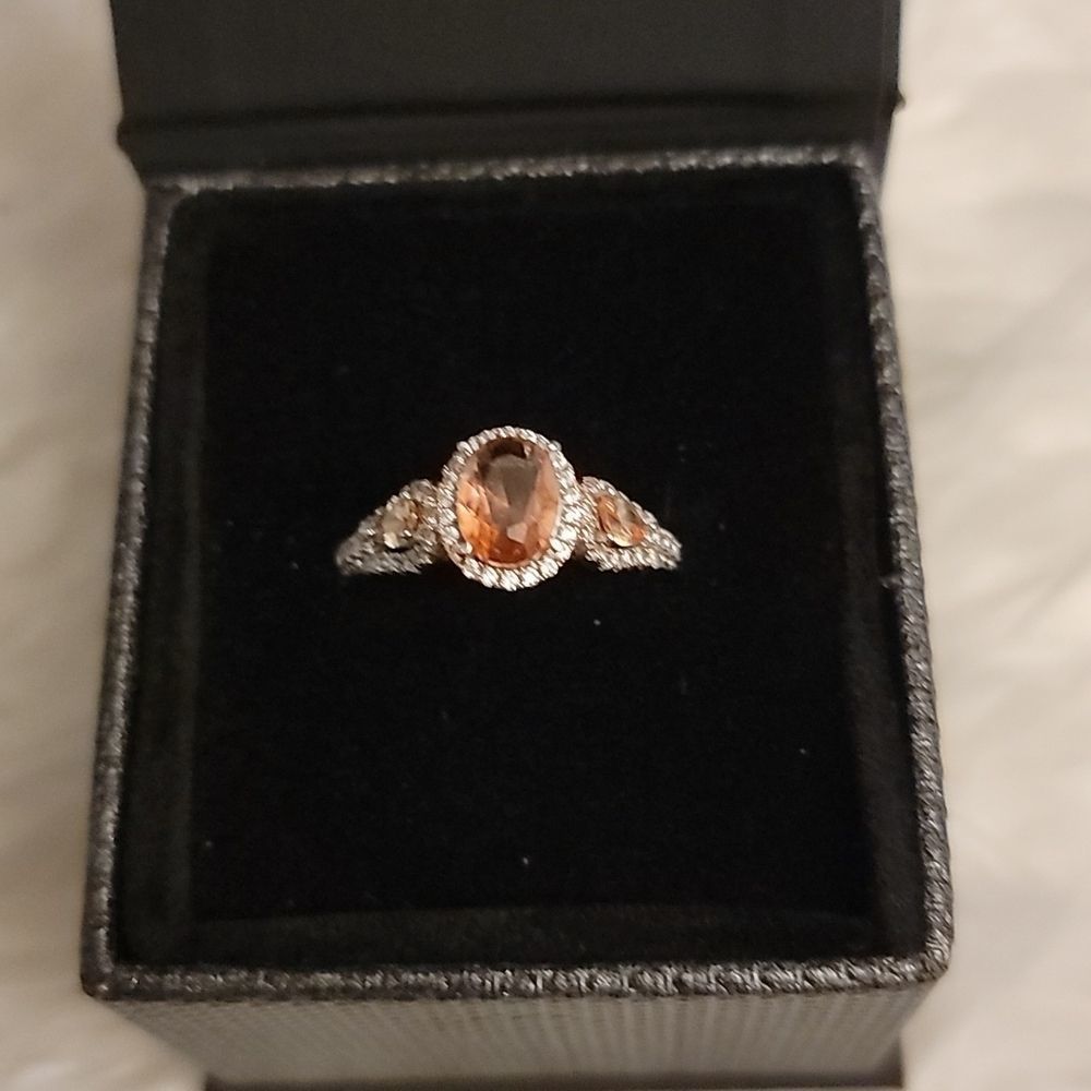 3 Pink Oval Sapphire Ring, 925 Silver, 8